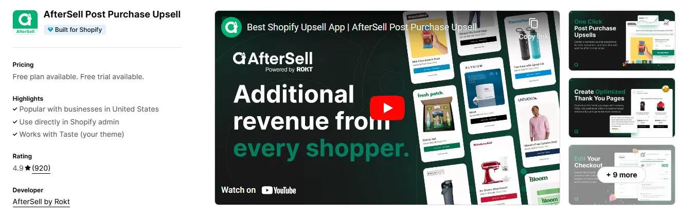 6. AfterSell Post Purchase Upsell